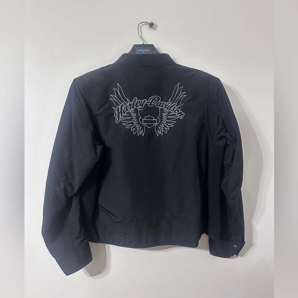 Harley Davidson Women’s Nylon Polyester Riding Jacket Size Black Wings - Picture 2 of 2